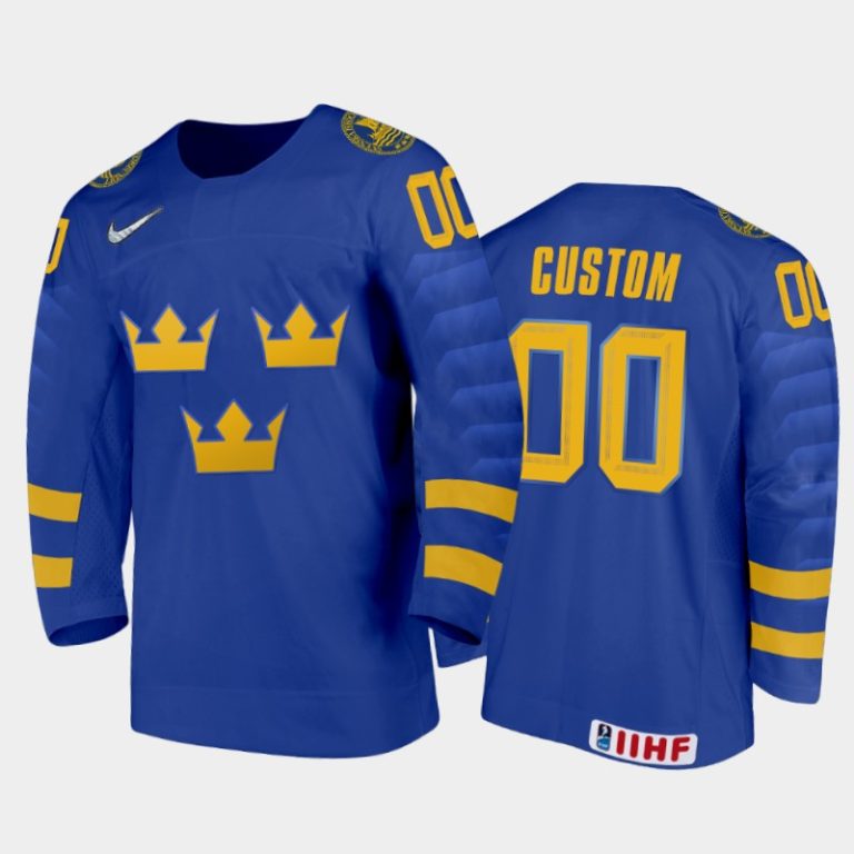 Men Sweden Hockey Custom 2022 IIHF World Junior Championship Blue #00 Jersey Away