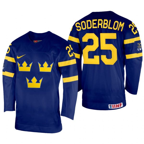 Men Sweden Hockey Elmer Soderblom 2022 IIHF World Championship Navy #25 Jersey Away