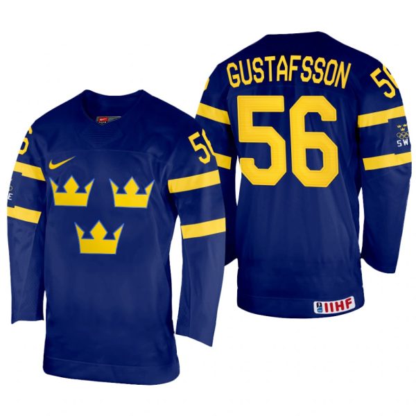 Men Sweden Hockey Erik Gustafsson 2022 IIHF World Championship Navy #56 Jersey Away