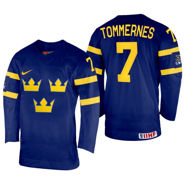 Men Sweden Hockey Henrik Tommernes 2022 IIHF World Championship Navy #7 Jersey Away