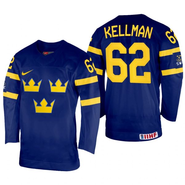 Men Sweden Hockey Joel Kellman 2022 IIHF World Championship Navy #62 Jersey Away