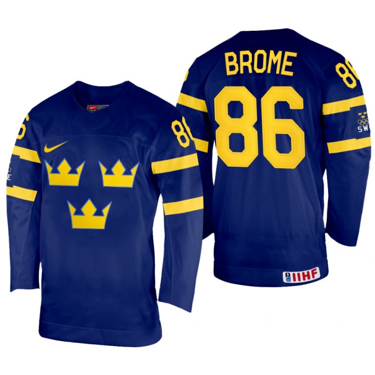 Men Sweden Hockey Mathias Brome 2022 IIHF World Championship Navy #86 Jersey Away