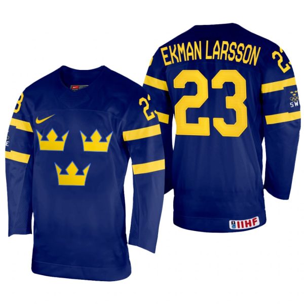 Men Sweden Hockey Oliver Ekman Larsson 2022 IIHF World Championship Navy #23 Jersey Away