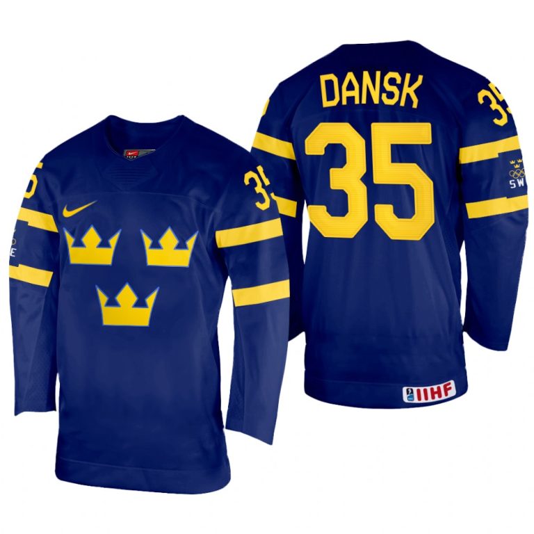 Men Sweden Hockey Oscar Dansk 2022 IIHF World Championship Navy #35 Jersey Away