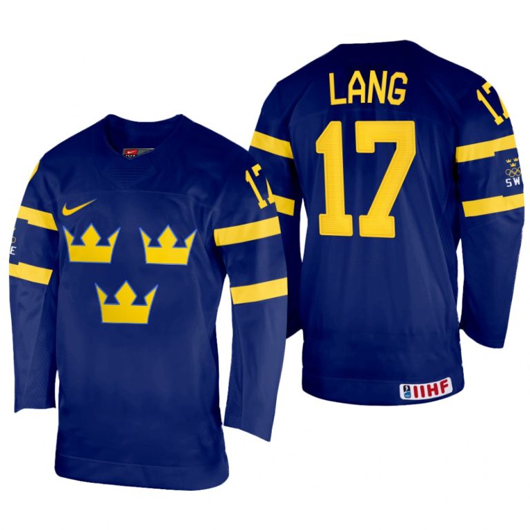 Men Sweden Hockey Oskar Lang 2022 IIHF World Championship Navy #17 Jersey Away