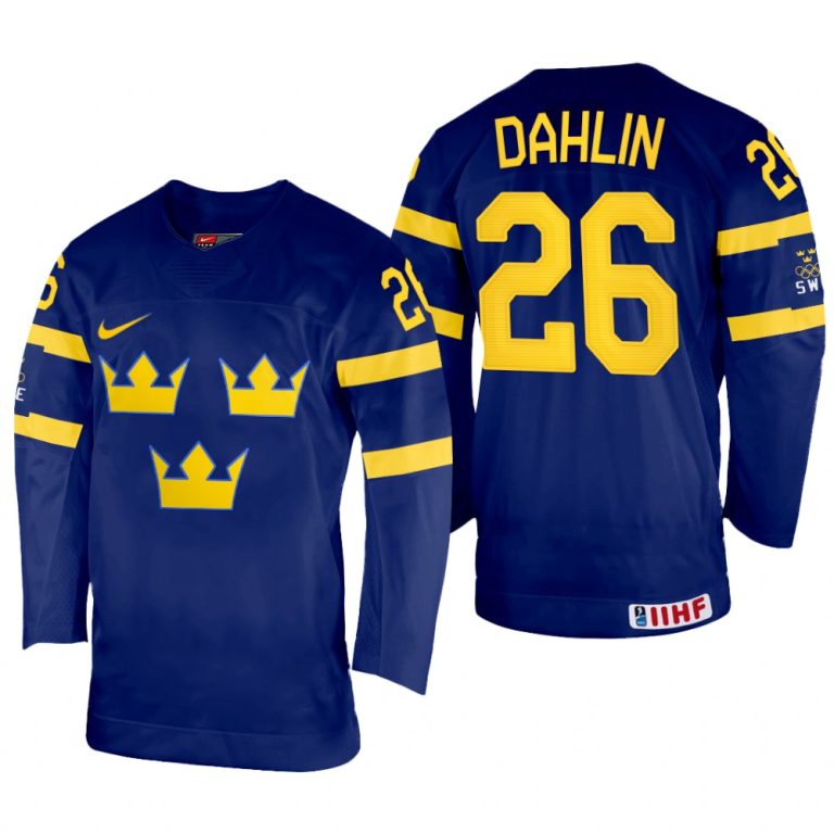 Men Sweden Hockey Rasmus Dahlin 2022 IIHF World Championship Navy #26 Jersey Away