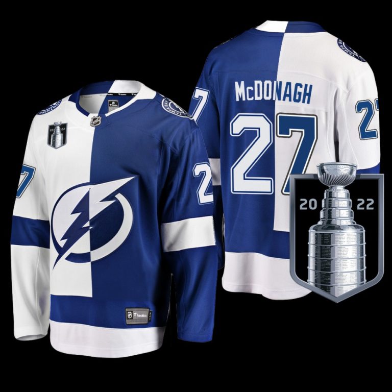 Men Tampa Bay Lightning #27 Ryan McDonagh Blue White 2022 Eastern Conference Champs Split Jersey