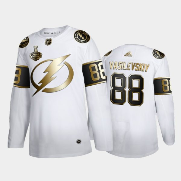 Men Tampa Bay Lightning Andrei Vasilevskiy #88 2020 Stanley Cup Final White Golden Limited Edition Jersey