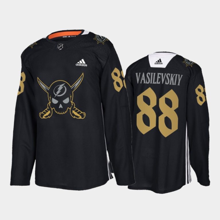 Men Tampa Bay Lightning Andrei Vasilevskiy #88 Gasparilla inspired Jersey Black Pirate-themed Warmup