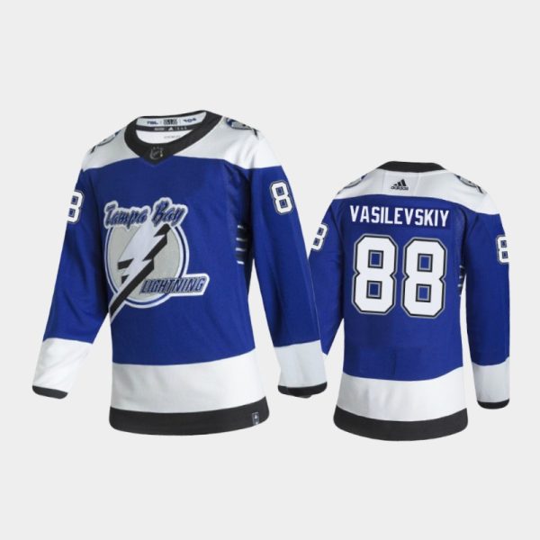 Men Tampa Bay Lightning Andrei Vasilevskiy #88 Reverse Retro 2020-21 Blue Jersey