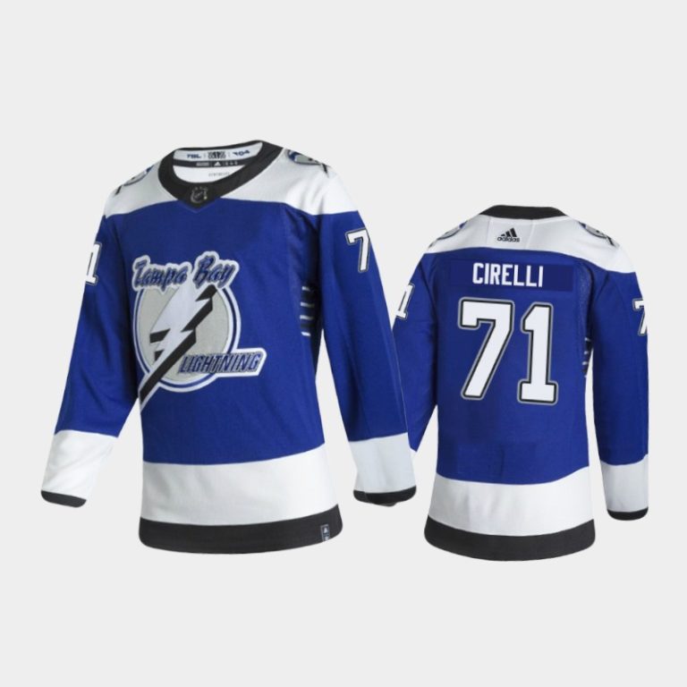 Men Tampa Bay Lightning Anthony Cirelli #71 Reverse Retro 2020-21 Blue Jersey