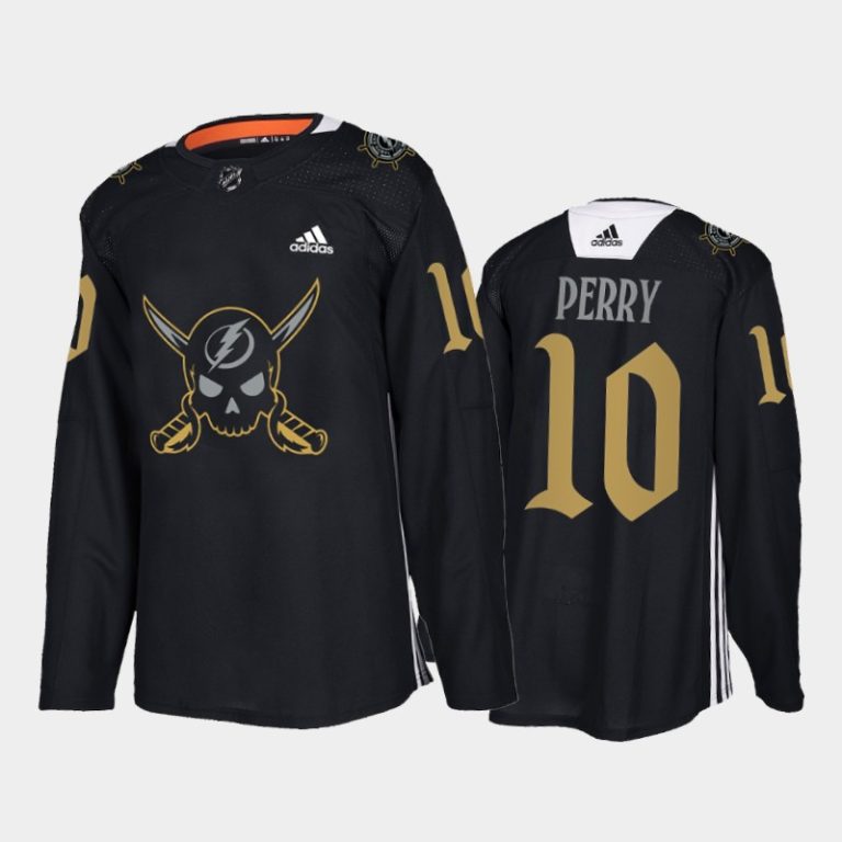 Men Tampa Bay Lightning Corey Perry #10 Gasparilla inspired Jersey Black Pirate-themed Warmup