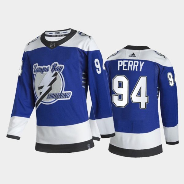 Men Tampa Bay Lightning Corey Perry #94 2021 Reverse Retro Blue Special Edition Jersey