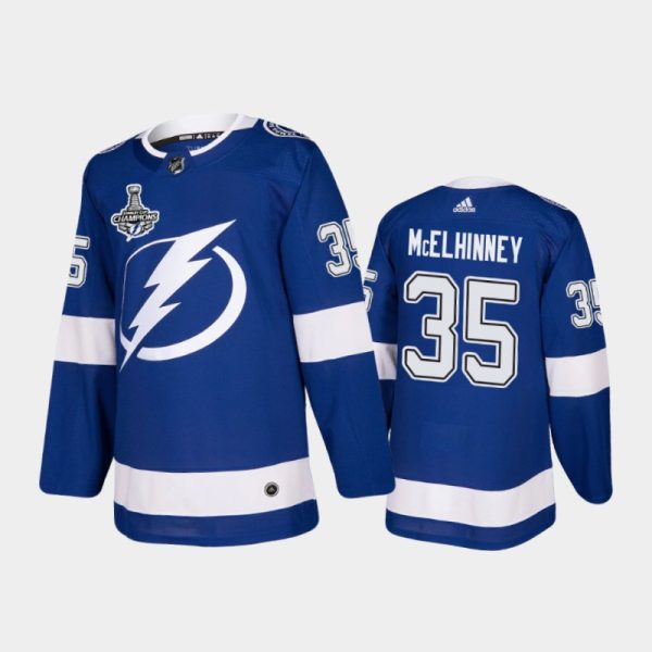 Men Tampa Bay Lightning Curtis McElhinney #35 2020 Stanley Cup Champions Blue Patch Jersey