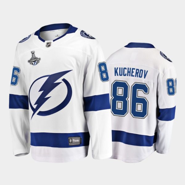 Men Tampa Bay Lightning Nikita Kucherov #86 2020 Stanley Cup Champions White Breakaway Player Away Jersey