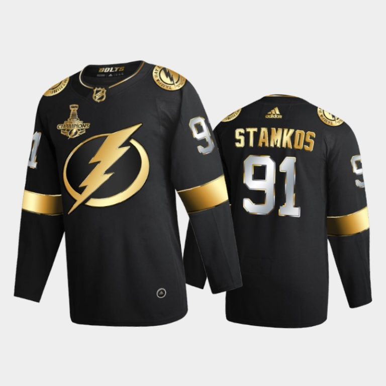 Men Tampa Bay Lightning Steven Stamkos #91 2020 Stanley Cup Champions Black Golden Limited Jersey