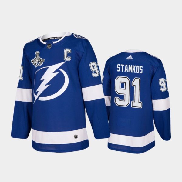 Men Tampa Bay Lightning Steven Stamkos #91 2020 Stanley Cup Champions Blue Patch Jersey