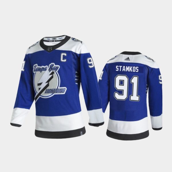 Men Tampa Bay Lightning Steven Stamkos #91 Reverse Retro 2020-21 Blue Jersey