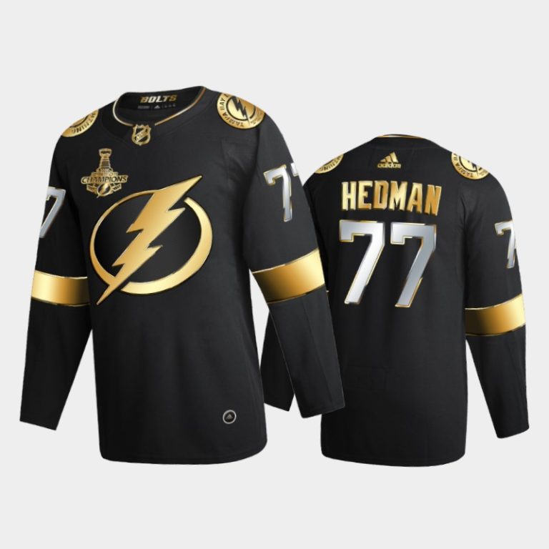 Men Tampa Bay Lightning Victor Hedman #77 2020 Stanley Cup Champions Black Golden Limited Jersey