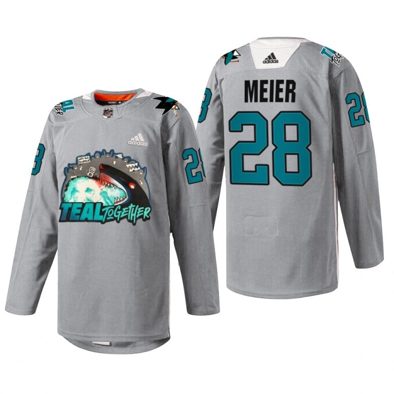 Men Timo Meier San Jose Sharks Fan Appreciation Jersey Gray #28 Teal Togehter