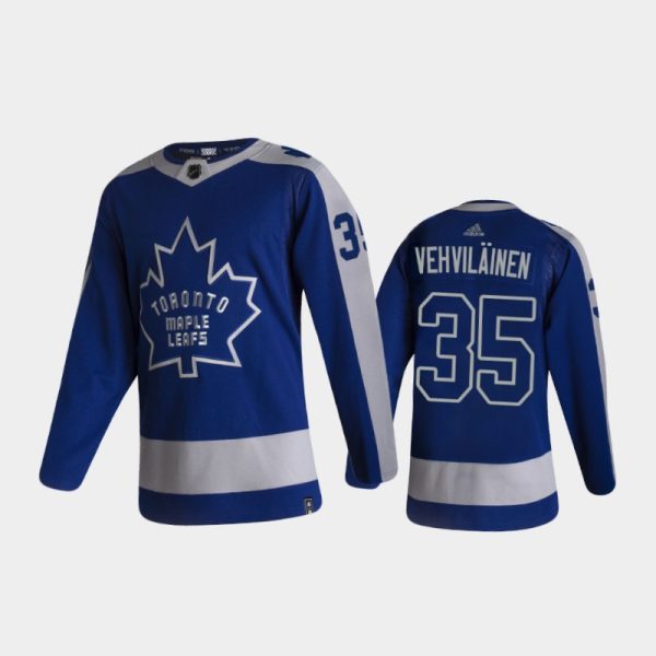 Men Toronto Maple Leafs Veini Vehvilainen #35 Reverse Retro 2021 Blue Jersey