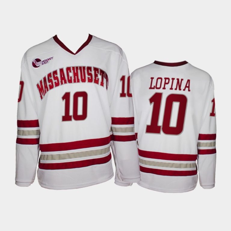 Men UMass MinuteJosh Lopina #10 College Hockey White Alumni Player Jersey