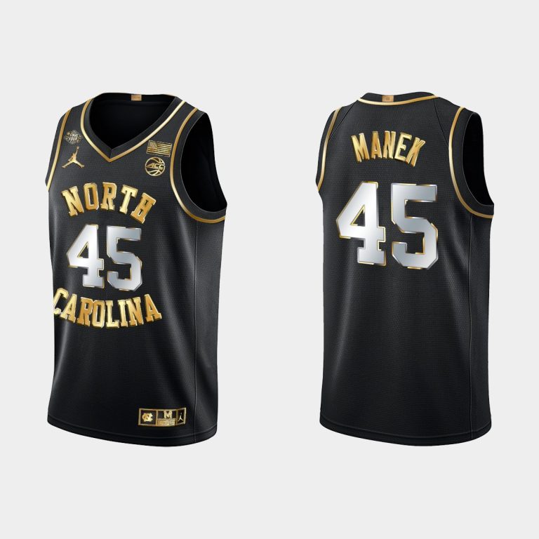 Men UNC Tar Heels Brady Manek #45 Black Gold 2022 Final Four Golden Edition Jersey