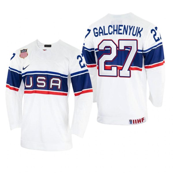 Men USA Hockey Alex Galchenyuk 2022 IIHF World Championship White #27 Jersey Home