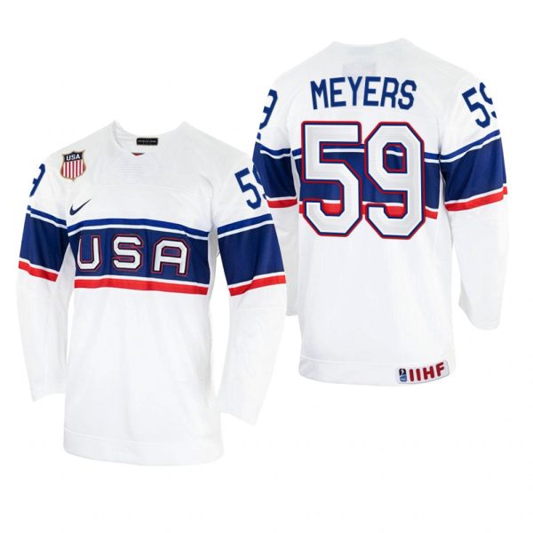 Men USA Hockey Ben Meyers 2022 IIHF World Championship White #59 Jersey Home