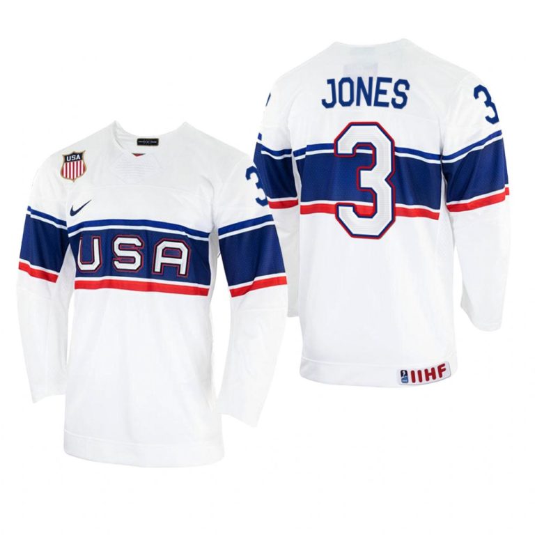 Men USA Hockey Caleb Jones 2022 IIHF World Championship White #3 Jersey Home