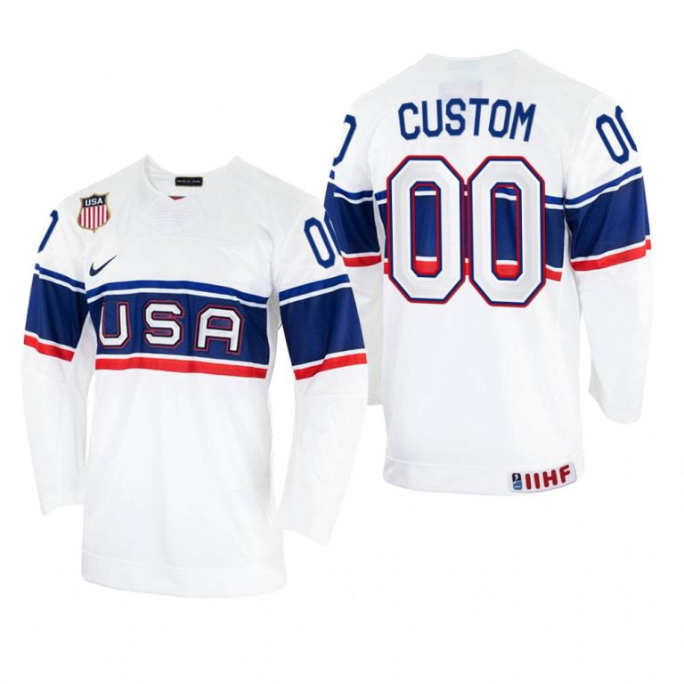 Men USA Hockey Custom 2022 IIHF World Championship White #00 Jersey Home