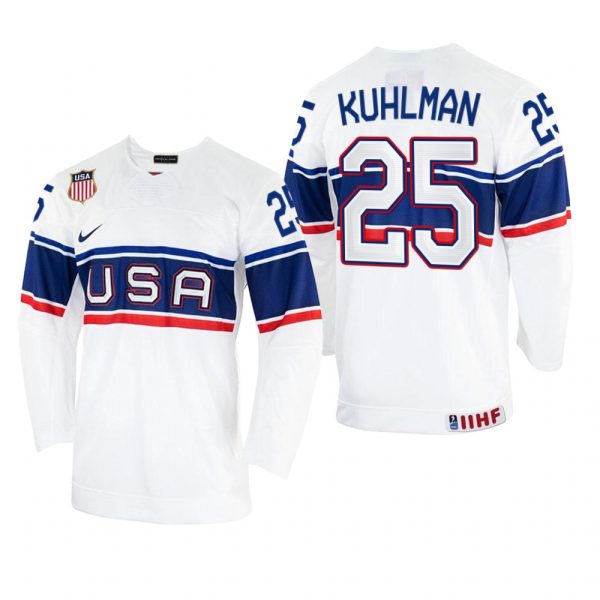 Men USA Hockey Karson Kuhlman 2022 IIHF World Championship White #25 Jersey Home