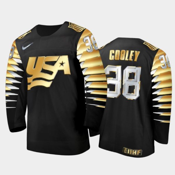 Men USA Hockey U18 Logan Cooley Golden Edition Black 2022 NHL Draft Jersey #38