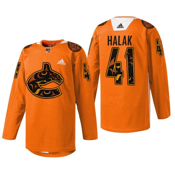 Men Vancouver Canucks Jaroslav Halak #41 2022 First Nations Night Jersey Orange Every Child Matters