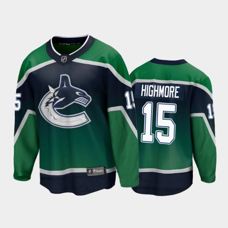 Men Vancouver Canucks Matthew Highmore #15 Reverse Retro Green 2021 Jersey