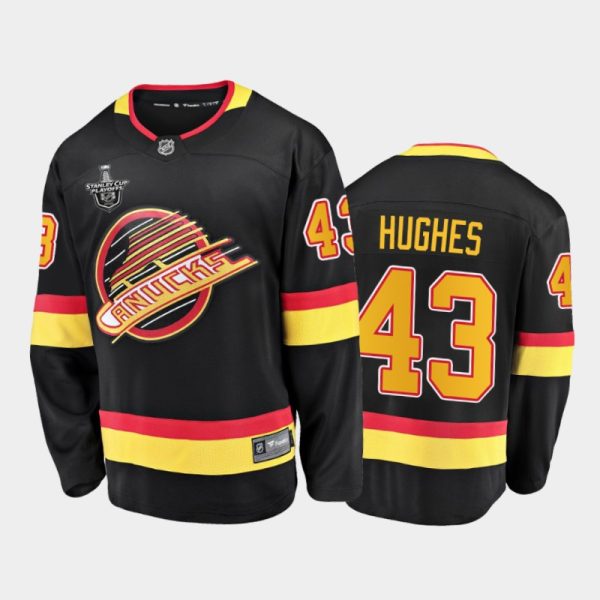 Men Vancouver Canucks Quinn Hughes #43 2020 Stanley Cup Playoffs Black Flying Skate Jersey