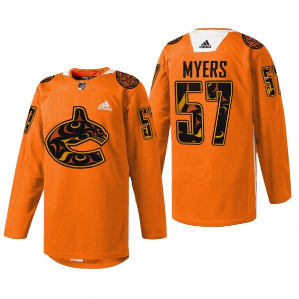 Men Vancouver Canucks Tyler Myers #57 2022 First Nations Night Jersey Orange Every Child Matters