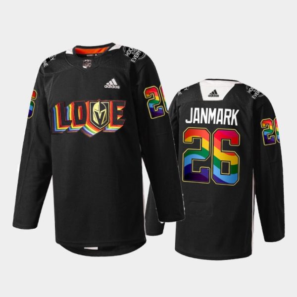 Men Vegas Golden Knights Mattias Janmark #26 LGBTQ Pride Night 2022 Jersey Black Rainbow Practice