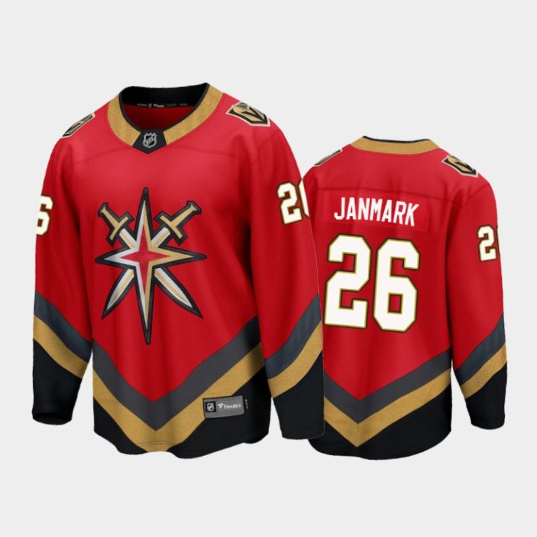 Men Vegas Golden Knights Mattias Janmark #26 Reverse Retro Red 2021 Jersey