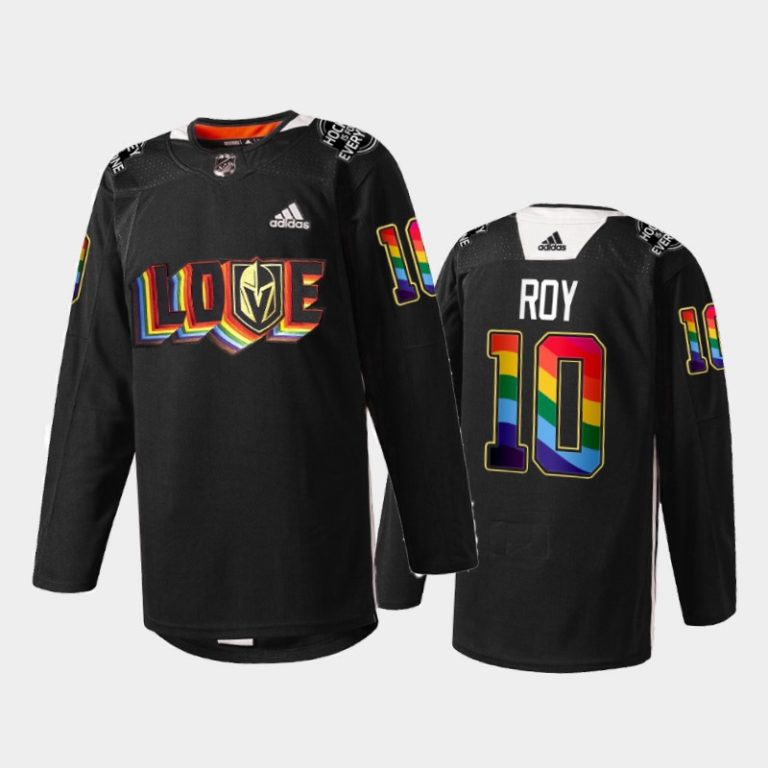 Men Vegas Golden Knights Nicolas Roy #10 LGBTQ Pride Night 2022 Jersey Black Rainbow Practice