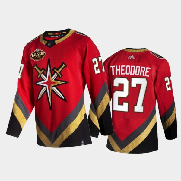 Men Vegas Golden Knights Shea Theodore #27 2022 All-Star Red Reverse Retro Jersey