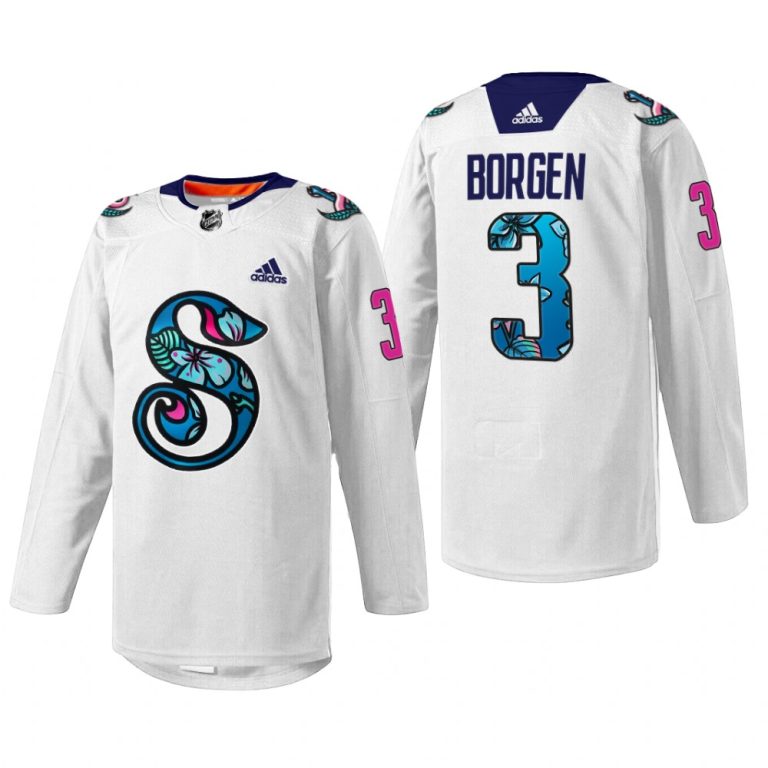 Men Will Borgen Seattle Kraken Pride Night Jersey White #3 Warmup