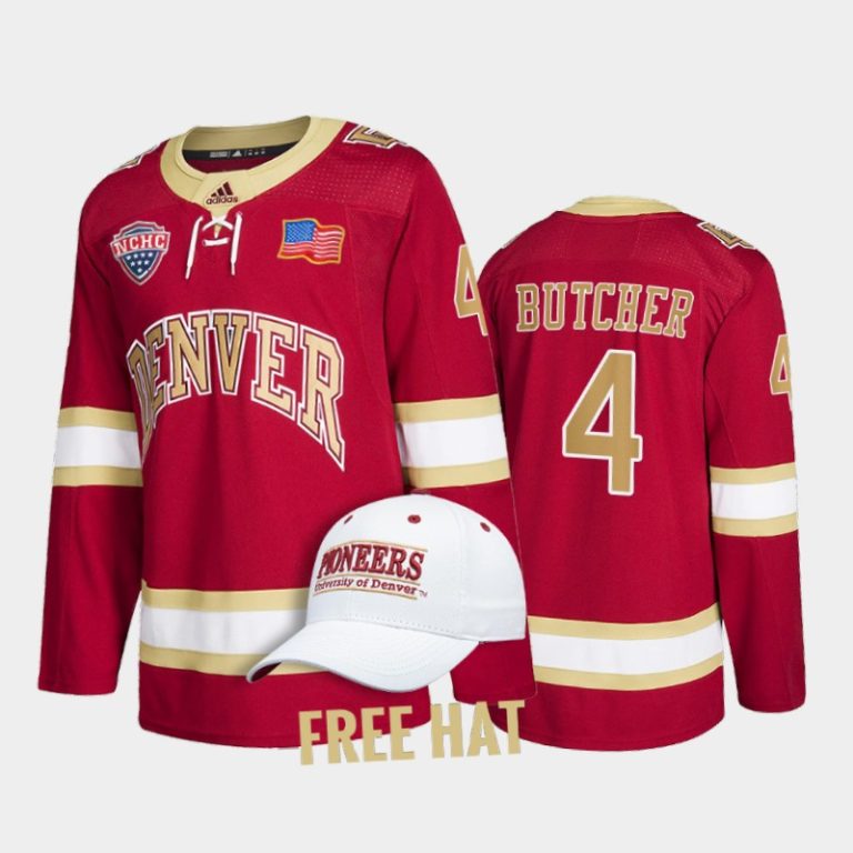 Men Will Butcher #4 Denver Pioneers College Hockey Crimson Jersey