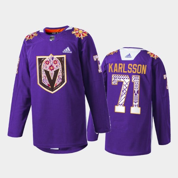Men William Karlsson Vegas Golden Knights Hispanic Heritage 2021 Jersey Purple #71 Warmup