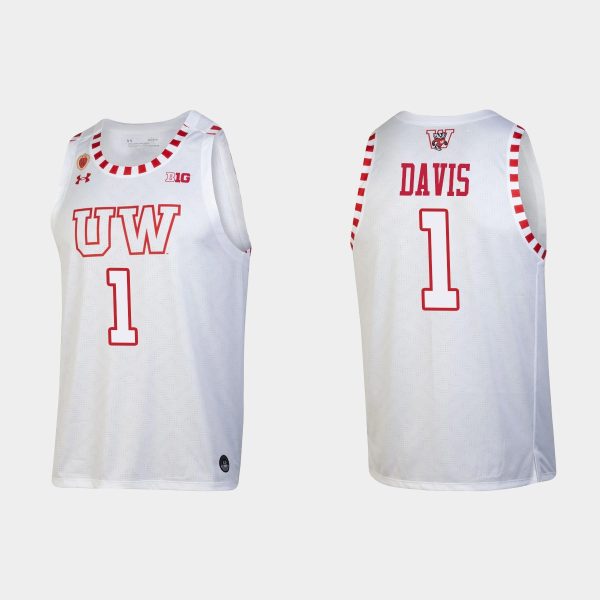 Men Wisconsin Badgers NCAA Basketball 5 #Johnny Davis White Replica Alternate Jersey