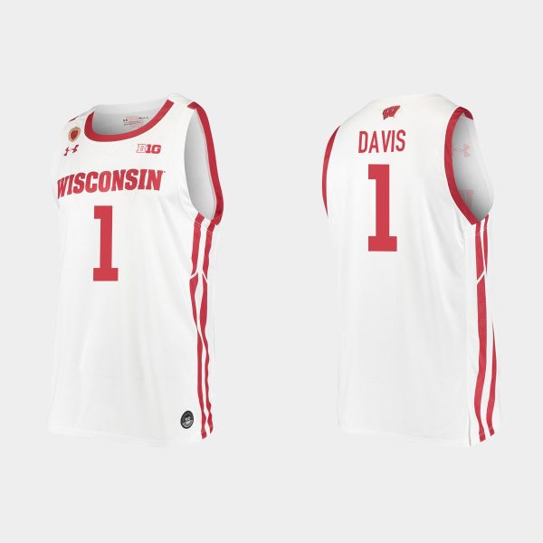 Men Wisconsin Badgers NCAA Basketball 5 #Johnny Davis White Replica College Basketball Jersey