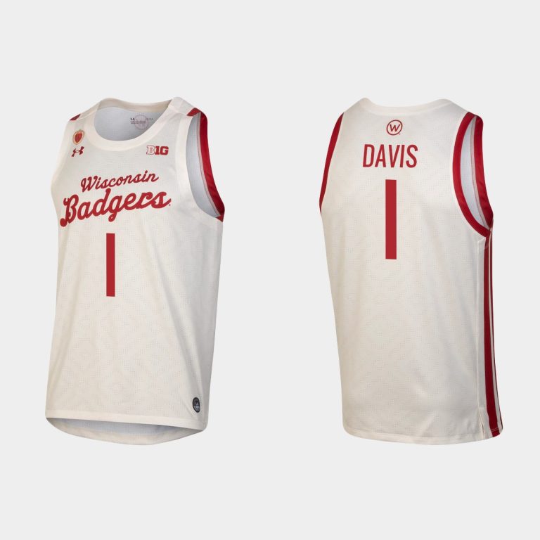 Men Wisconsin Badgers NCAA Basketball 5 #Johnny Davis White Replica Throwback Jersey