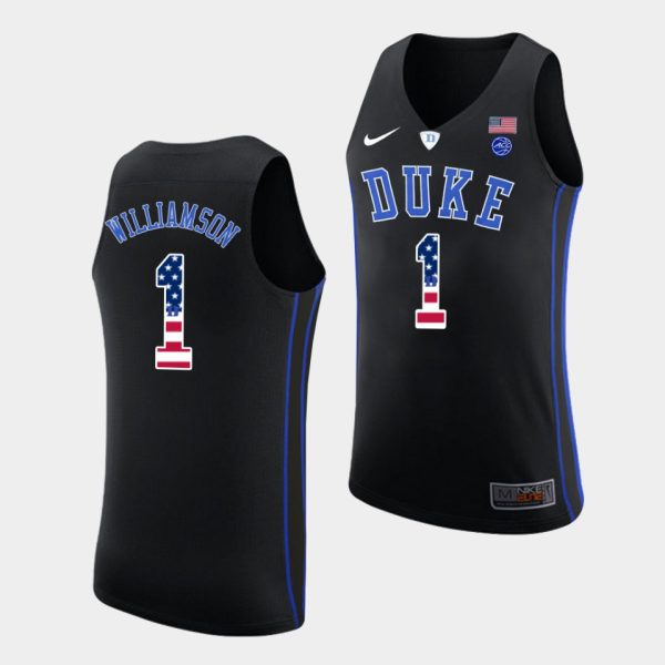 Men Zion Williamson Duke Blue Devils #1 Black USA Flag College Basketball Jersey