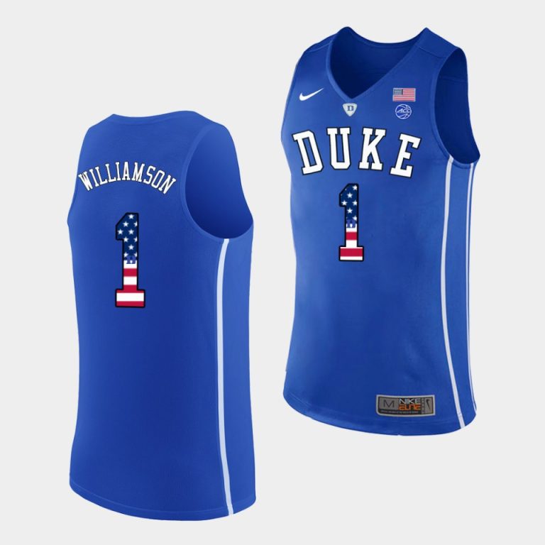 Men Zion Williamson NCAA Basketball #1 Royal USA Flag College Basketball Jersey