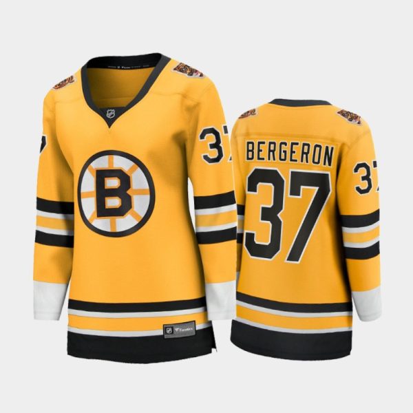 Women 2020-21 Boston Bruins Patrice Bergeron #37 Reverse Retro Special Edition Breakaway Player Jersey - Gold